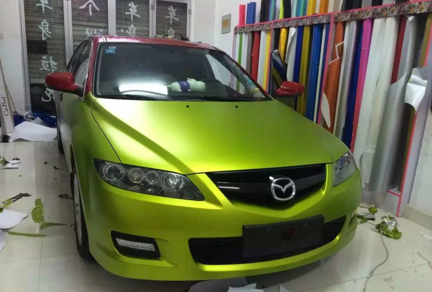 Lime Satin Chrome Viny For Car Wrapping With Air release For Car styling Unique Wrap Foil size 1.52x20m/Roll 4.98x66ft