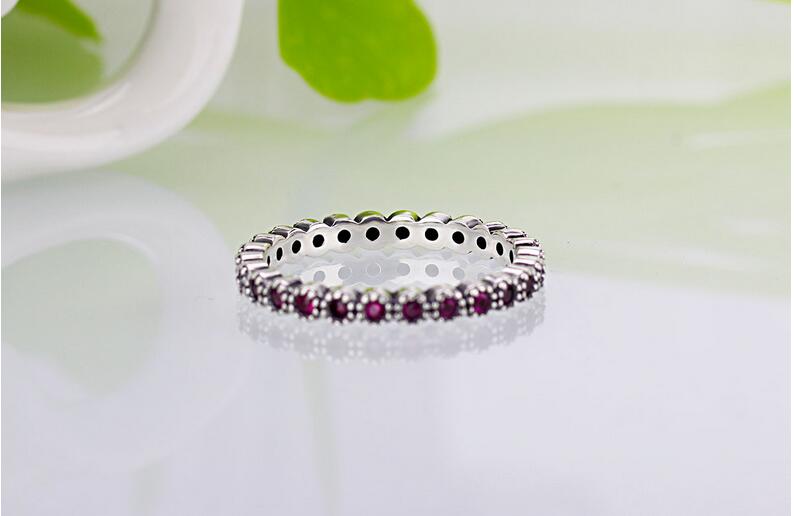 Wholesale Luxury Jewelry 925 Sterling Silver Single row drilling Ruby CZ Diamond Gemstones Wedding Women Engagement Girl Ring Gift Size 5-11