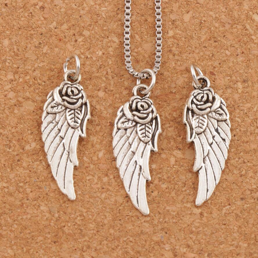 Angel Wing w Rose Spacer Charm Beads 100pcslot 303x107mm Antique Silver Pendants Handmade Jewelry DIY T1625