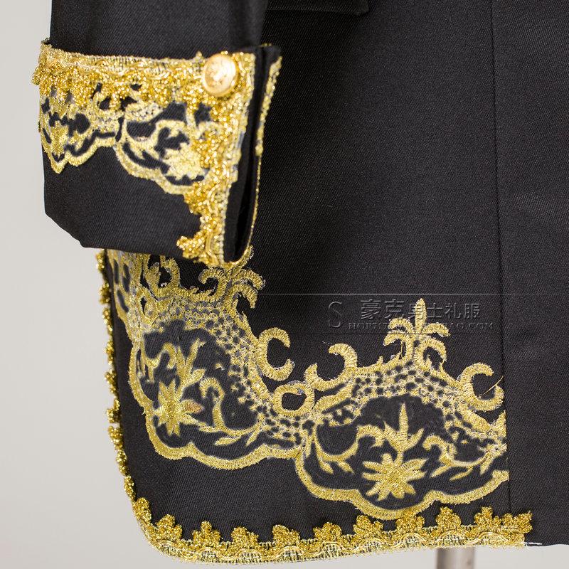 Wholesale- ( Jacket + pants + vest )Gold 2016 Fashion Men suits Slim Fit Tailcoat Groom wedding Prom Dress Suit Embroidered Male For Tuxedo