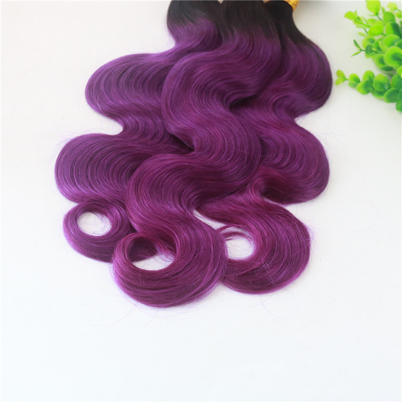 Human Hair Weave Bundles Ombre 1B Purple Two Tone Color Human Remy Hair Extensions Body Wave