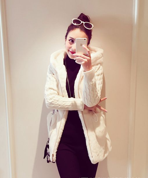 Wholesale- 2016 New Fshion S-4XL European Wool Girls Coat Fall Winter Fur Hat Collar Long Sleeve Outwear Big Size 3 Colors Jacket