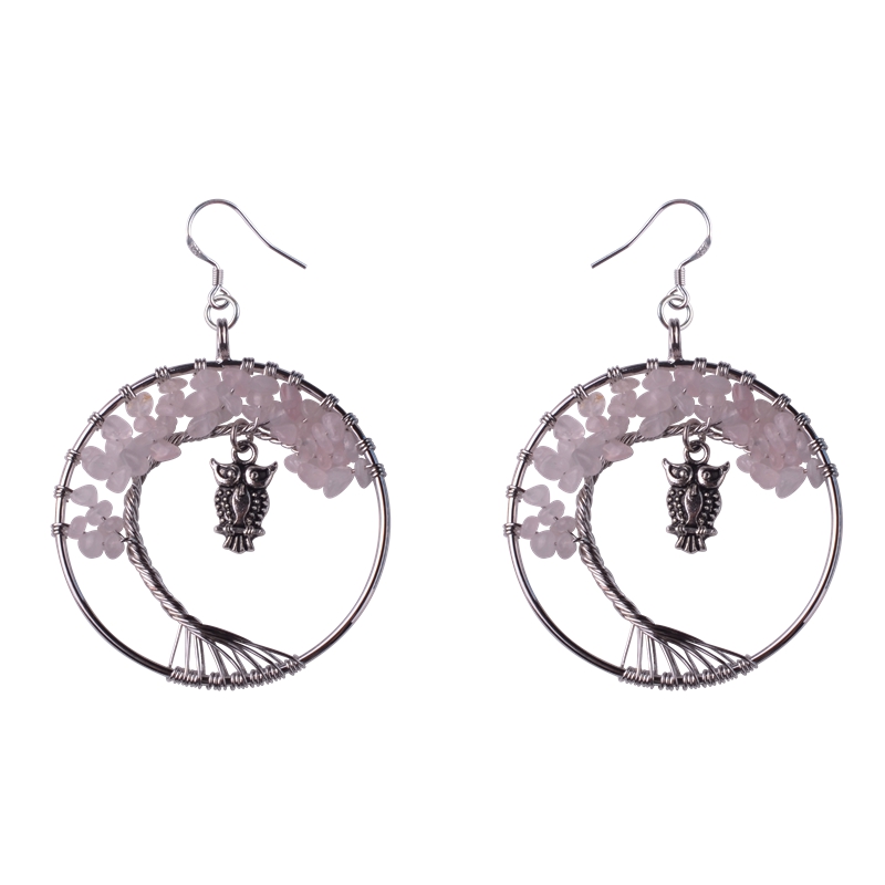 Woman dangle Earrings Exaggerated Style 925 Sterling Silver Jewelry Natural Stone Amethyst Cartoon Classic Life Tree Earring