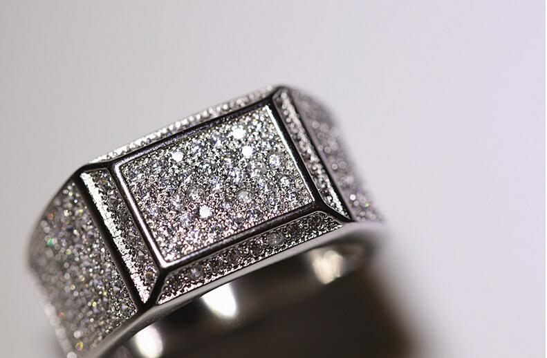 Men's Sterg CZ Dia Engagement Ring Pave White Sapphire Wedding Band Sier Jewelry for Men | Sizes 8-12