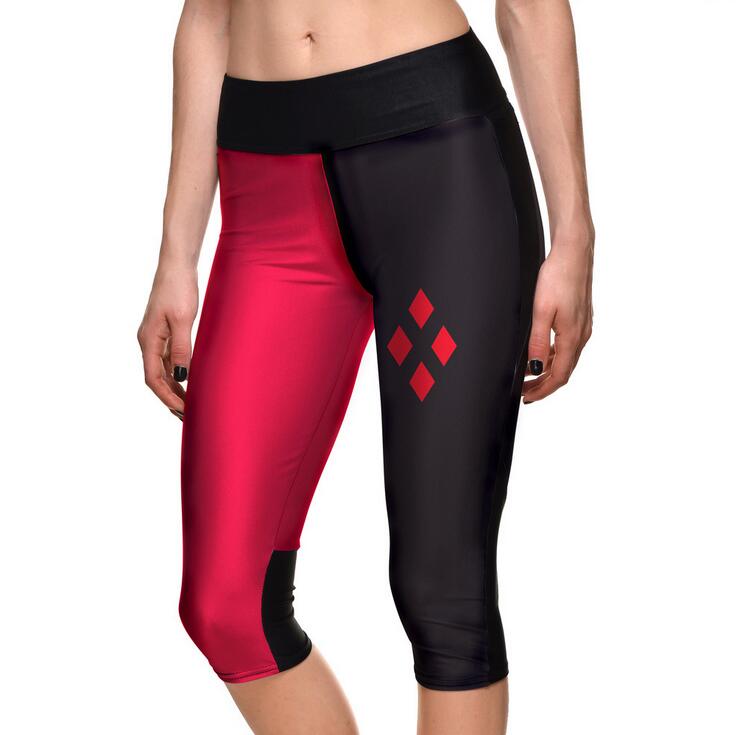 High quality Summer digital printing red and black Women's Leggings four-shaped hip waist 7 points sports pants W062 Womens Legging
