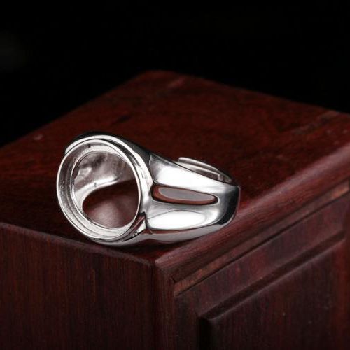 Fine Silver 925 Sterling Silver 11x13mm Oval Cabochon Semi Mount Engagement Ring Setting