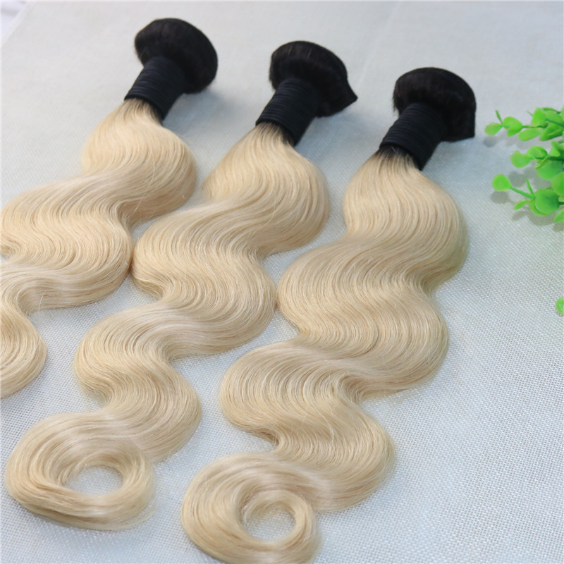 Ombre 1B 613 Bleached Blonde Hair Bundles Double Drown Body Wave Blonde Hair Weaves Brazilian Human Hair Wefts Dart Root Two Tone