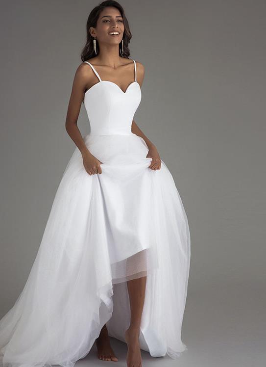 Spaghetti Strap Simple Beach Wedding Dress Vestido Noiva Praia White Tulle Casamento Sashes A-line Bridal Gown Custom Made