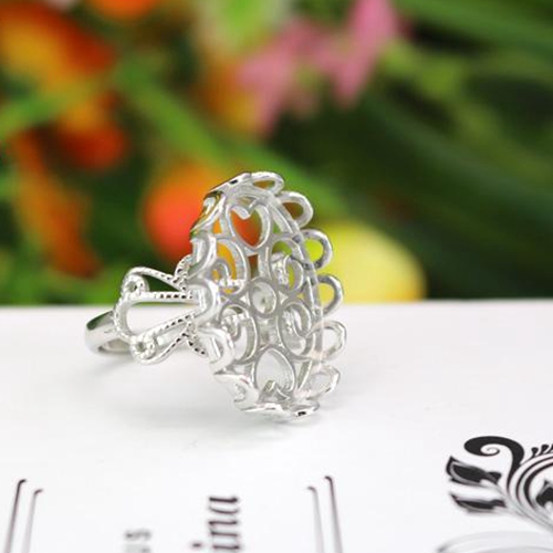 Women Fine Silver Ring Setting 16x22mm Oval Cabochon Semi Mount Engagement Wedding Fashion Ring Silver 925