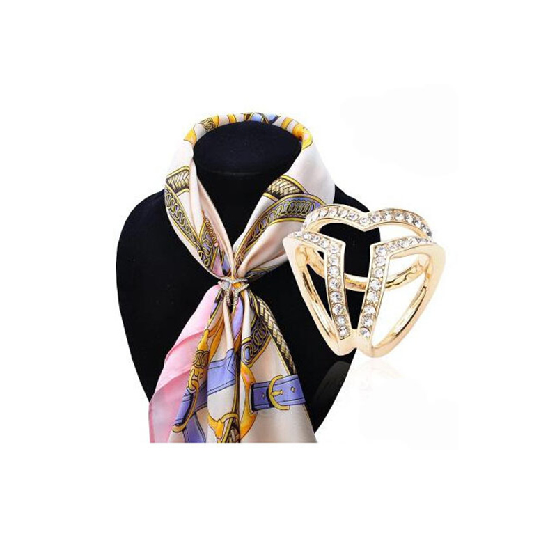 Wholesale- New Gold Silver Stereo Heart Scarf Buckle Wedding Brooch Christmas Pins Simulated Crystal Holder Silk Scarf Jewelry R1004