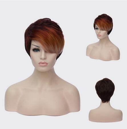 Synthetic Straight Short Wigs For Women Pixie Cut Wig Two Tone Color + A Free Wig Cap