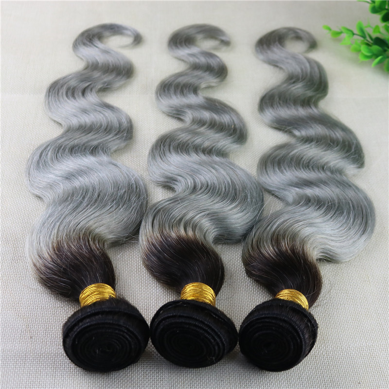 Ombre Silver Grey Body Wave Hair Weaves Brazilian Human Hair Extensions Remy Hair Bundles 100gram Per Piece