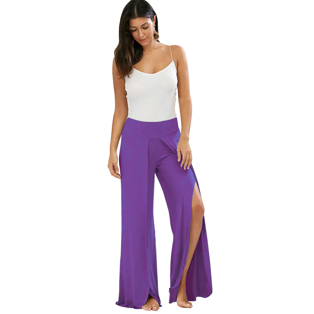 2022 European American fashion personality pants pure color high waist open fork yoga pants Support mixed batch