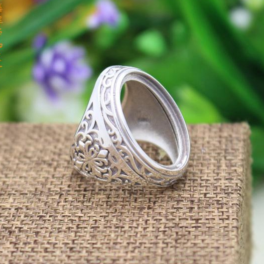 925 Sterling Silver Art Deco Vintage Men Ring 16x22mm Oval Cabochon Semi Mount
