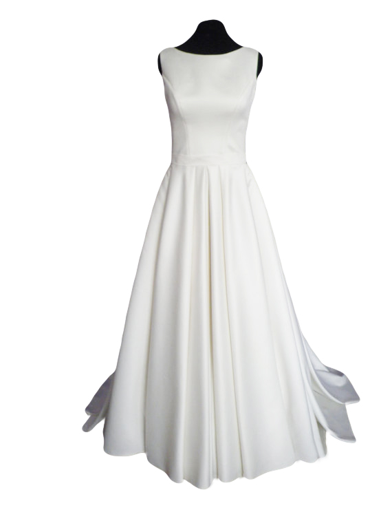 Modern Simple Satin Wedding Dress with Open Back Court Train Ruffled Scoop Neck High Quality Custom Made White Bridal Gowns China
