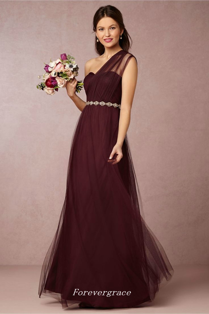 Elegant Cheap Burgundy Bridesmaid Dress One Shoulder Crystals Beaded Maid of Honor Dress Wedding Guest Gown Custom Made Plus Size