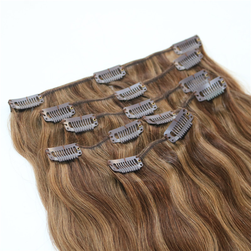 Human Hair Extensions Ombre Color Two Tone #4 Brown Piano #8 Clip In Human Hair Extensions Highlights