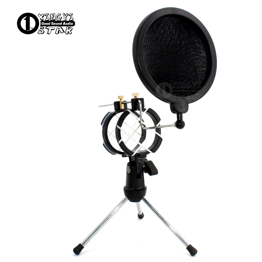 Desktop Adjustable Pop Filter Clip Mikrofon Tripod Folding Karaoke Microphone Stand Windscreen Mask Shield PC Recording Mic Holder