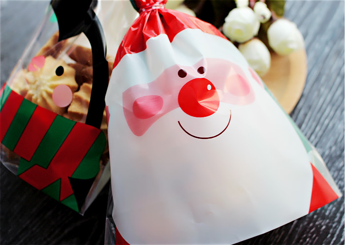 Wholesale-10Pcs Santa Claus Christmas Gift Treat Bags Plastic Cookies Biscuits Candy Packaging Bag Birthday Party Wedding Favor