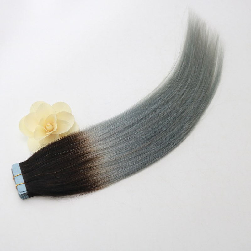 High-end Top Quality Virgin Brazilian Human Hair PU Tape Hair 14 - 24 inch Ombre Colorful of Grey