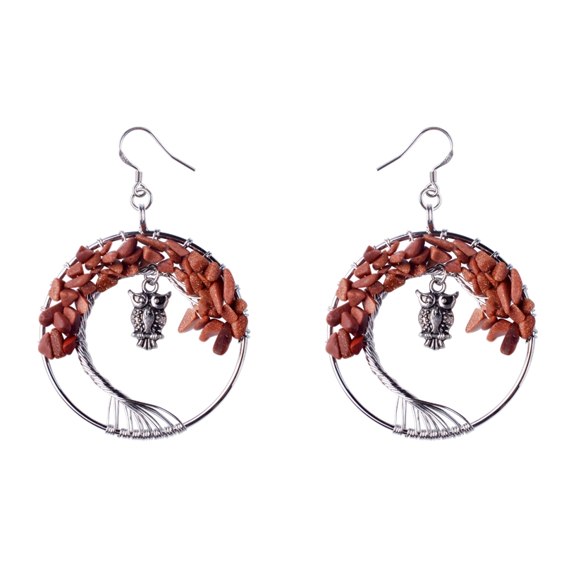 Woman dangle Earrings Exaggerated Style 925 Sterling Silver Jewelry Natural Stone Amethyst Cartoon Classic Life Tree Earring