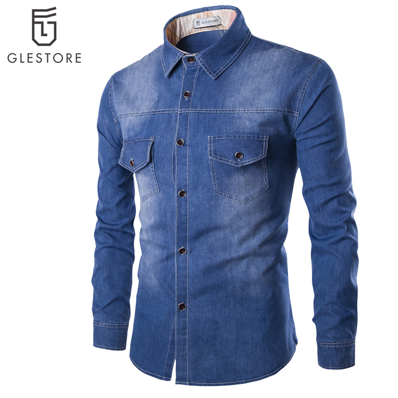 Wholesale- Men'S Cool Denim Shirt GLESTORE Plus Size Brand Clothing Cowboy Blue Men Shirt 100% Cotton Long Sleeve Camisa Social Masculina, Black
Wholesale- Men'S Cool Denim Shirt GLESTORE Plus Size Brand Clothing Cowboy Blue Men Shirt 100% Cotton Long Sleeve Camisa Social Masculina, Black