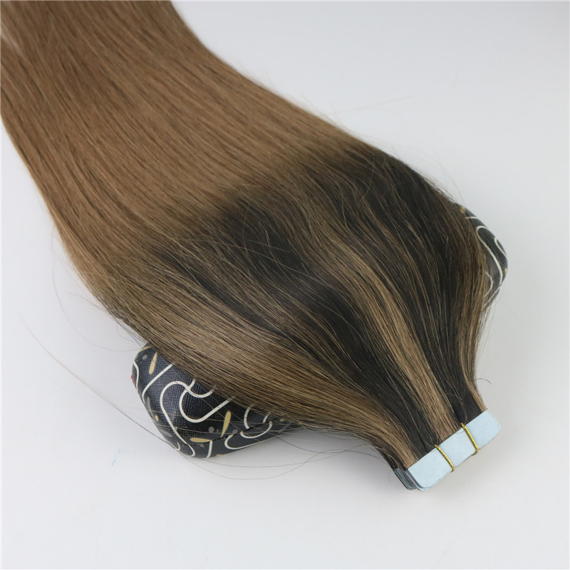 100gram 40pcs Tape In Human Hair Extensions Balayage Ombre Color Brown Brazilian Virgin Hair Seamless PU Skin Weft