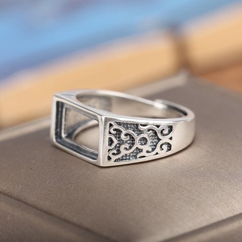 Fine Silver Art Deco 925 Sterling Silver 7x12mm Princess Cabochon Semi Mount Wedding Ring Setting
