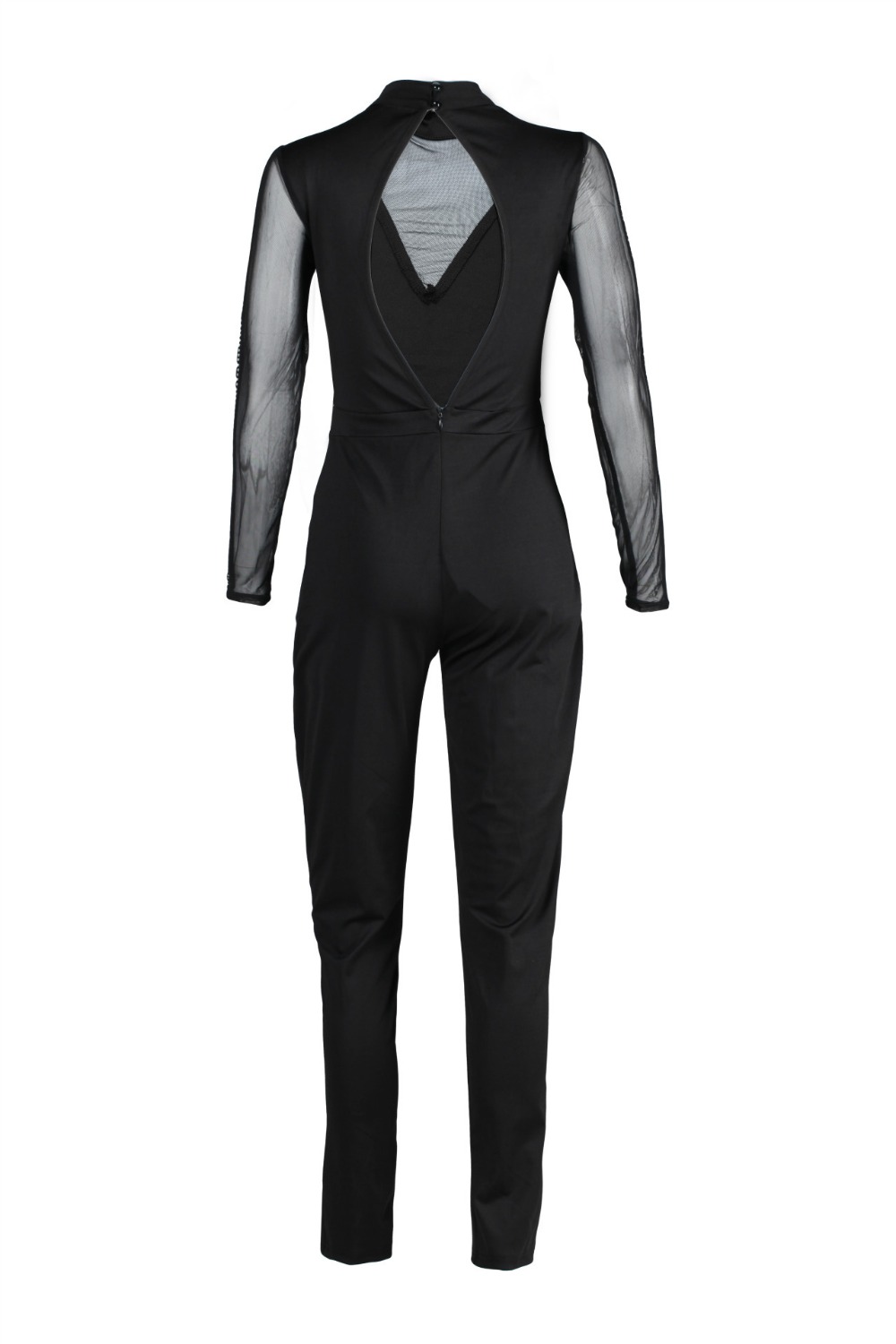 Wholesale- Sexy Sequin Long Sleeve Jumpsuit Women Autumn Winter Mesh Patchwork Plus Size Skinny Playsuit Full Length Backless Overalls 3XL