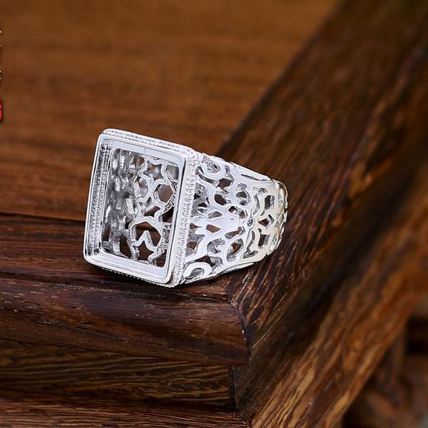 Art Deco 13x16mm Princess Cabochon Semi Mount 925 Sterling Silver Men Ring Antique Vintage