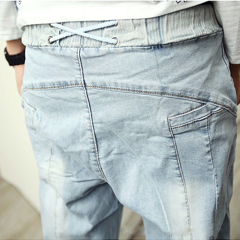 Wholesale- Fashion Men's Harem Pants Hip Hop Baggy Loose Fit Denim Pants Drop Crotch Vintage Washed Retro Trousers For Hipster