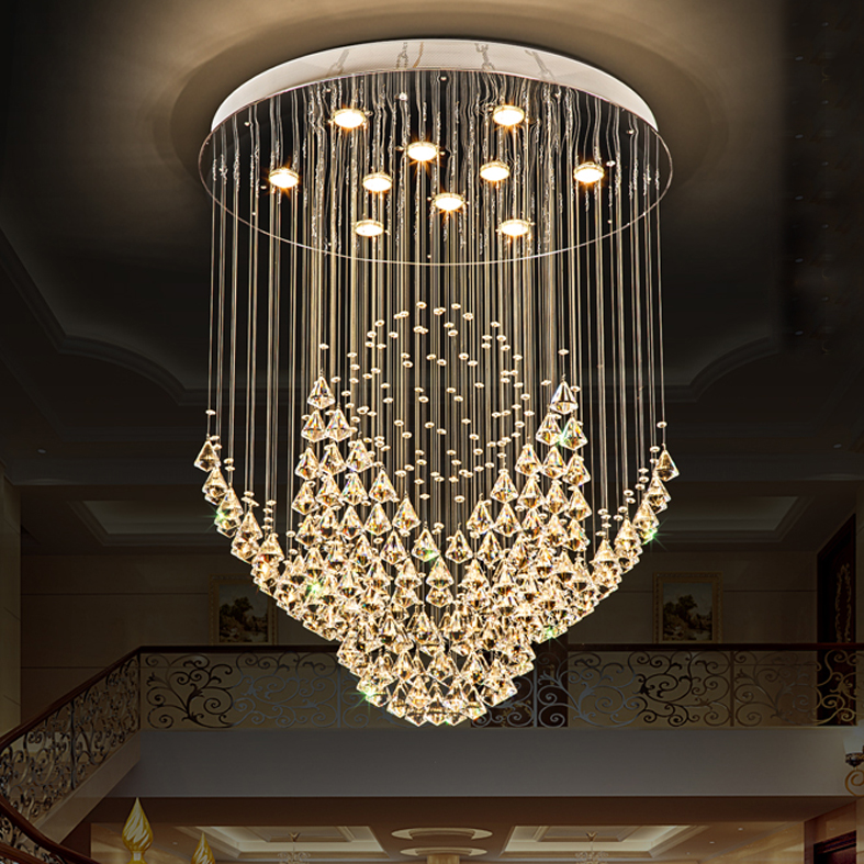 K9 Crystal Chandeliers LED Lamp Modern Chandelier Lights Fixture Home Indoor Lighting Hotel Hall Lobby Stair Round Long Crystal Drop Light