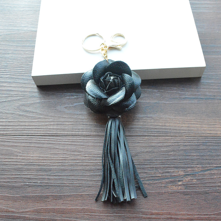 Good A++ PU tassel key chain camellia bag pendant car key ring phone shell decoration KR307 Keychains mix order 20 pieces a lot
