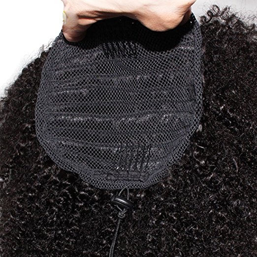 New afro kinky curly ponytail hairstyle 100 human hair clip in women drawstring ponytail hair extension afro puff natural hair bun 1b