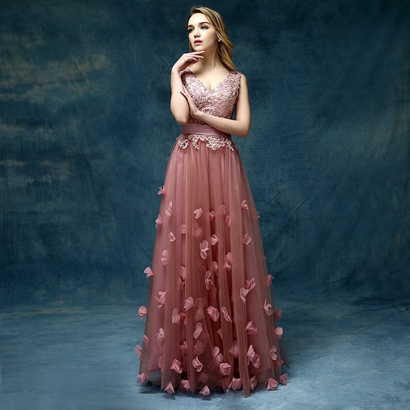cheap elegant long beautiful v neck formal evening dresses 2017 dubai kaftan a line lace flower floor length mother of the bride prom party