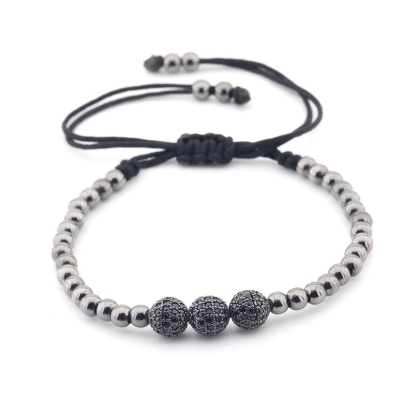 Famous Braided Macrame Bracelets Strands Charm Mens Womens Bangles Pave Setting Black CZ Beads