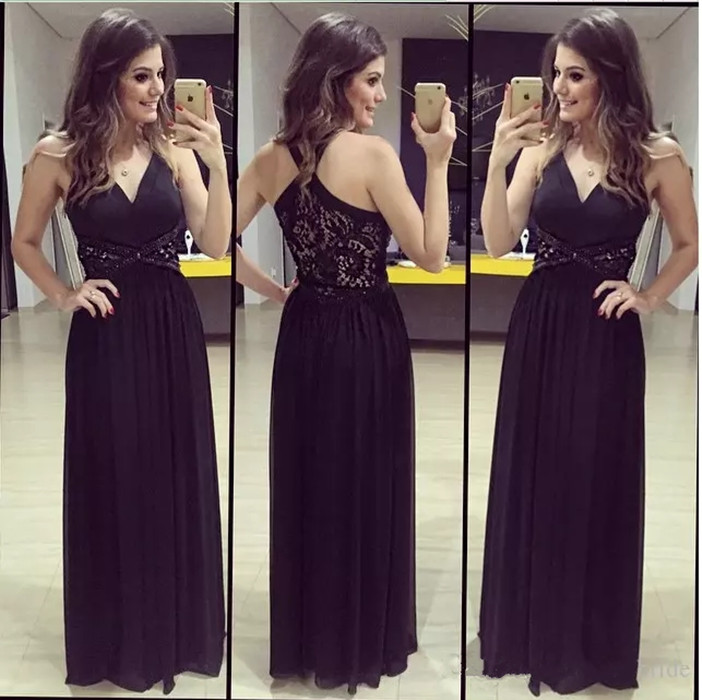 Black Chiffon V Neck Illusion Lace Evening Dress Back Pleats Floor Length Long Prom Party Dresses Custom Made, Nude
Black Chiffon V Neck Illusion Lace Evening Dress Back Pleats Floor Length Long Prom Party Dresses Custom Made, Nude