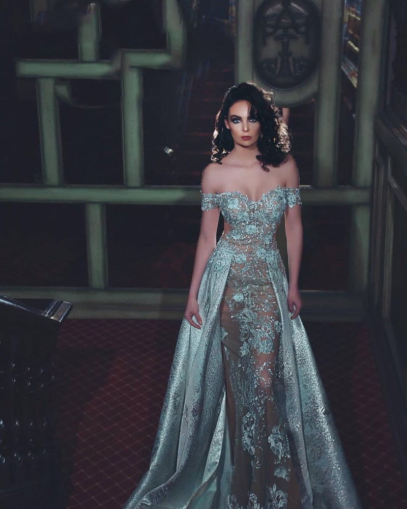Plus Size Zuhair Murad Dresses Off Shoulder Floor Length Dress Lace Applique Sheath Evening Gowns With Beads, Hunter
Plus Size Zuhair Murad Dresses Off Shoulder Floor Length Dress Lace Applique Sheath Evening Gowns With Beads, Hunter