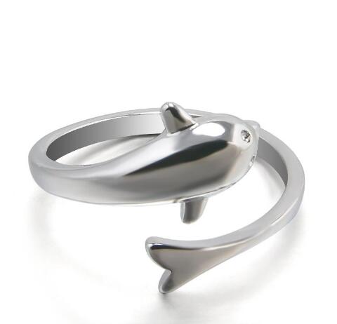 The new hot fashion cute animal dolphin ring opening minimalist temperament fox snake ring wings