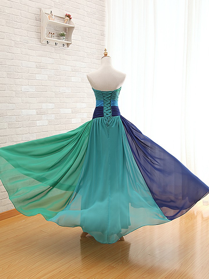 Robe de soiree Peacock Sweetheart Evening Dresses 2017 Chiffon Blue vestido de festa Long Bandage Prom Party Dresses Real Photos