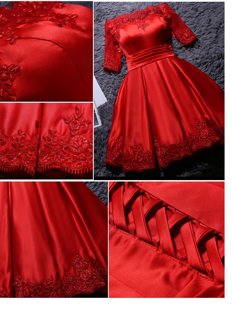 2017 new fashion Short design party dress plus size vestido de festa Champagne/Red/White appliques prom dresses bridesmaid dresses