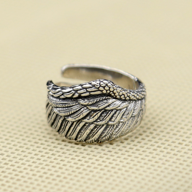 925 sterling silver fashion jewelry vintage style band ring eagle wing design open end adjustable for men and women wholesale free shipping