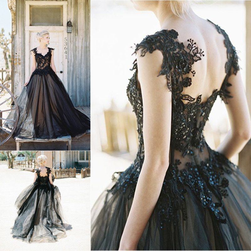 Vintage Black Lace And Tulle Wedding Dresses 2017 Gothic Scoop Lace Appliqued With Beads Champagne Lining Bridal Gowns Custom Made EN10091, White
Vintage Black Lace And Tulle Wedding Dresses 2017 Gothic Scoop Lace Appliqued With Beads Champagne Lining Bridal Gowns Custom Made EN10091, White