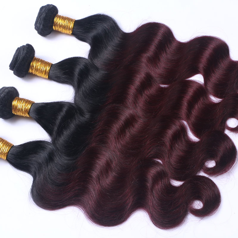 Dark Root Dip Dye Ombre 1B 99J Burgundy Two Tone Human Hair Weft Bundles Wine Red Ombre Hair Weaves