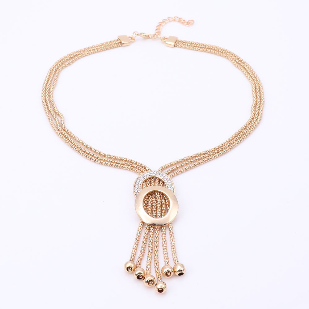 Fashion New Tassel Jewelry Sets Necklace Earrings Bracelet Ring Dubai Gold Plated Crystal African Beads Jewelry Sets