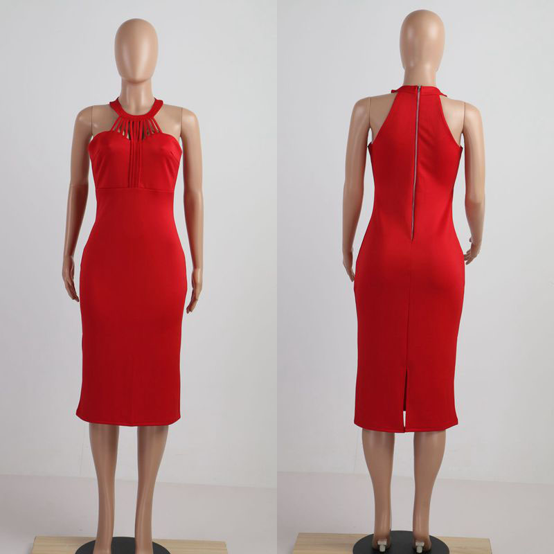 HAOYUAN Off Shoulder Bodycon Dress Sleeveless Back Zipper Robe Sexy Dress Club Vestidos Hollow Out Blue Red Pink Party Dresses q1110