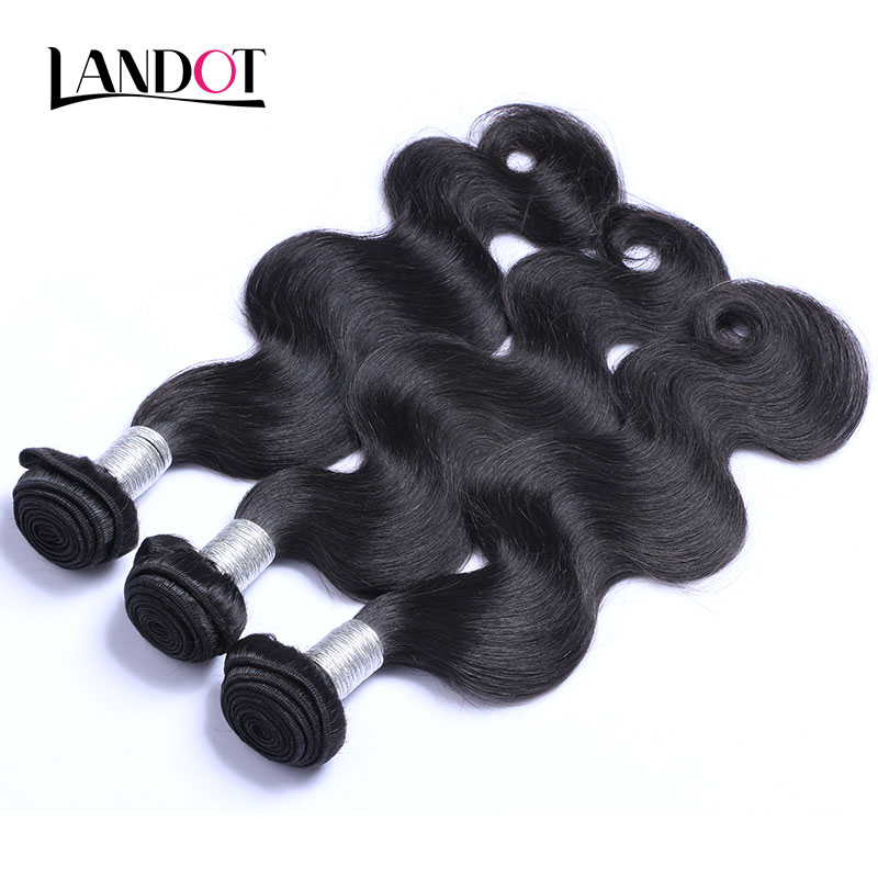 Brazilian Virgin Hair Body Wave 100% Human Hair Weave Bundles Peruvian Malaysian Indian Cambodian Brazillian Wavy Remy Hair Natural Black 1B