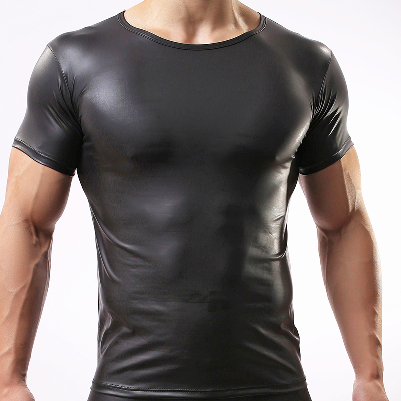 Wholesale- Fashion 2017 Men Sexy BodyBuilding Funny Faux Leather T shirts/Gay Black Nylon Hip Hop Tee Shirt/Undershirts
Wholesale- Fashion 2017 Men Sexy BodyBuilding Funny Faux Leather T shirts/Gay Black Nylon Hip Hop Tee Shirt/Undershirts