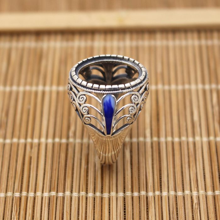 Fine Silver Sterling Silver 925 Cloisonne Enamel 12x16mm Oval Cabochon Semi Mount Ring