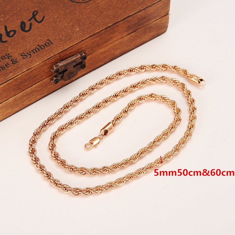 18k Rose Filled Solid Gold Rope 5mm Thick Thin Cable Fine Chain Necklace 600mm or 500mm Choose